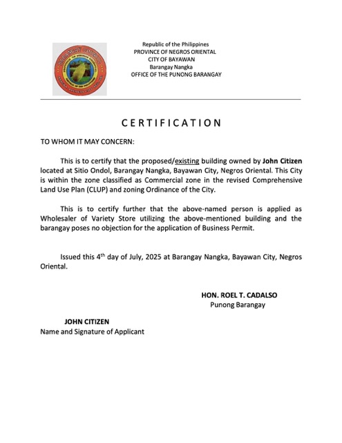 Philippines certification of existence Word and PDF template